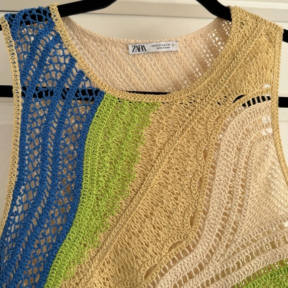 ZARA Knit Crochet Mini Dress Multicolor Retro 70s Beach Vacation S - Picture 9 of 12